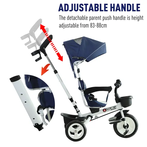 Buy HOMCOM 4-in-1 Kids Tricycle Stroller W/ Canopy-Blue, 4 image