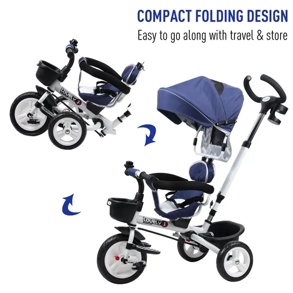 Buy HOMCOM 4-in-1 Kids Tricycle Stroller W/ Canopy-Blue, 5 image