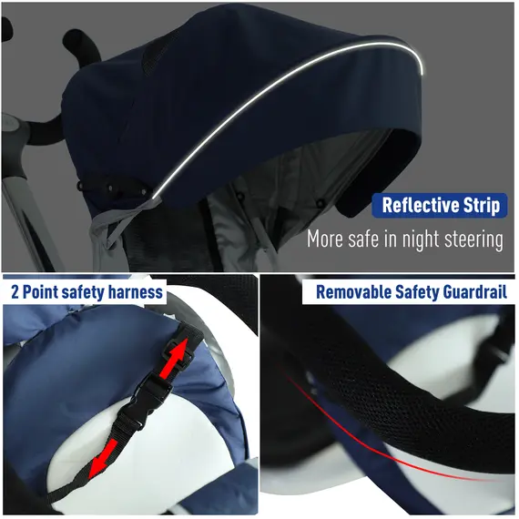 Buy HOMCOM 4-in-1 Kids Tricycle Stroller W/ Canopy-Blue, 6 image