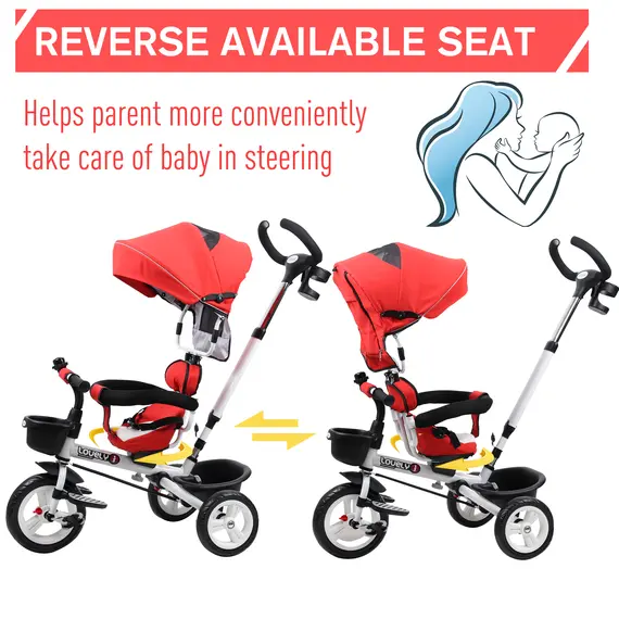 Buy HOMCOM 4-in-1 Kids Tricycle Stroller W/ Canopy-Red, 4 image