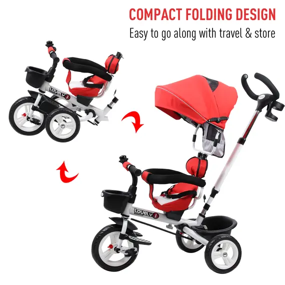 Buy HOMCOM 4-in-1 Kids Tricycle Stroller W/ Canopy-Red, 5 image