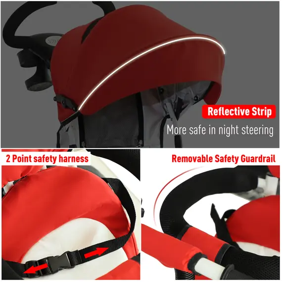 Buy HOMCOM 4-in-1 Kids Tricycle Stroller W/ Canopy-Red, 7 image