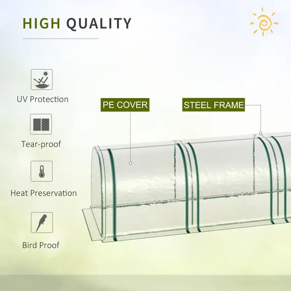 Buy PVC Tunnel Greenhouse Plant Grow House Steel Frame for Garden Backyard with Zipper Doors, 395Lx100Wx80H cm, Transparent, 4 image