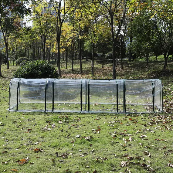 Buy PVC Tunnel Greenhouse Plant Grow House Steel Frame for Garden Backyard with Zipper Doors, 395Lx100Wx80H cm, Transparent, 7 image
