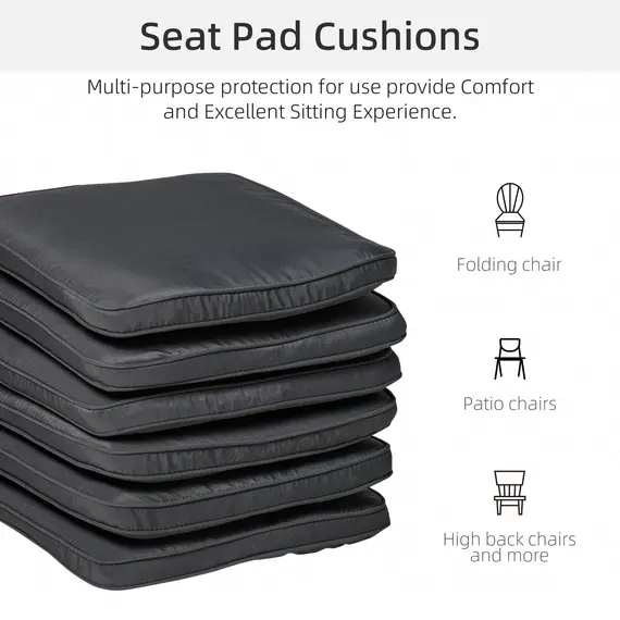 Buy Set of 6 Chair Cushion Seat Pads Dining Chair w/ Straps Indoor Outdoor Removable Tie On Garden Patio Grey, 3 image