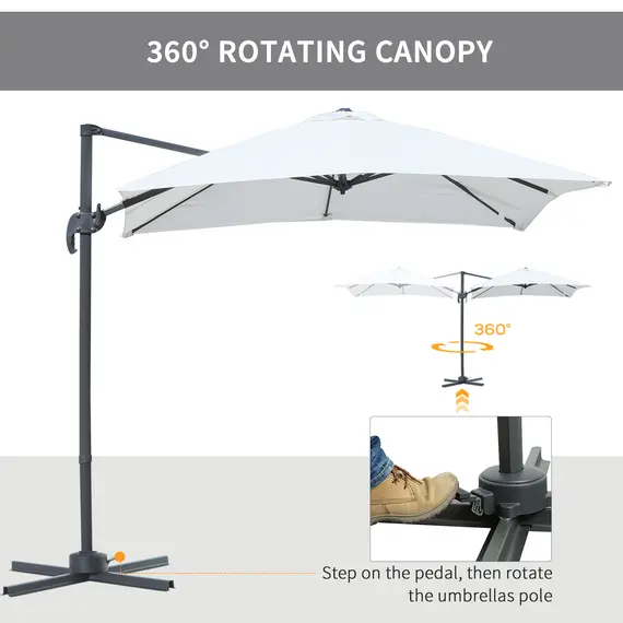 Buy 2.5 x 2.5m Patio Offset Parasol Umbrella Cantilever Hanging Aluminium Sun Shade Canopy Shelter 360В° Rotation with Crank Handle and Cross Base, 3 image