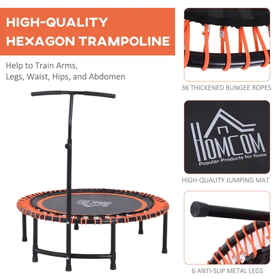 Buy HOMCOM Round Mini Trampoline Exercise Bungee Rebounder Adjustable Handle Bar, 5 image
