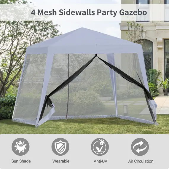 Buy Outsunny 3 x 3 meter Outdoor Garden Gazebo Canopy Tent Sun Shade Event Shelter with Mesh Screen Side Walls Grey, 6 image