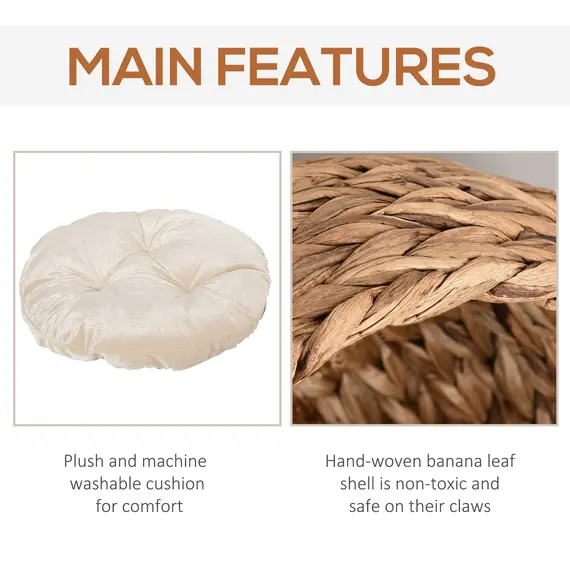 Buy Cats Woven Banana Leaf Elevated Basket Bed w/ Cushion Brown, 3 image