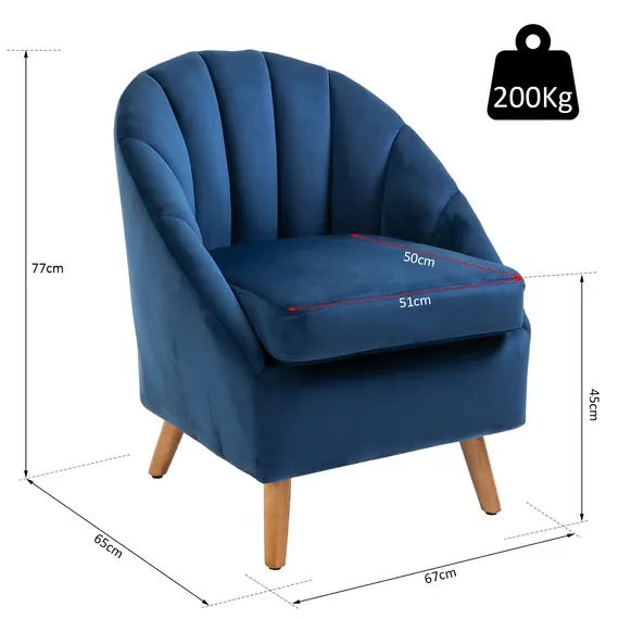 Buy HOMCOM Accent Chair Velvet Fabric Single Sofa Armchair Home Living Room Solid Wood Leg Upholestered Side Armchair Blue, 2 image
