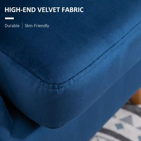 Buy HOMCOM Accent Chair Velvet Fabric Single Sofa Armchair Home Living Room Solid Wood Leg Upholestered Side Armchair Blue, 4 image