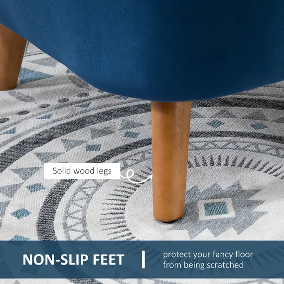 Buy HOMCOM Accent Chair Velvet Fabric Single Sofa Armchair Home Living Room Solid Wood Leg Upholestered Side Armchair Blue, 5 image