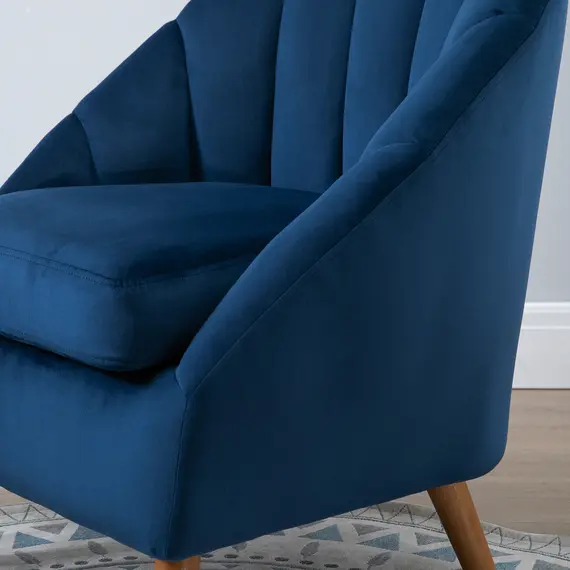 Buy HOMCOM Accent Chair Velvet Fabric Single Sofa Armchair Home Living Room Solid Wood Leg Upholestered Side Armchair Blue, 7 image