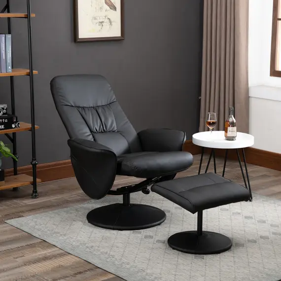 Buy HOMCOM Executive Recliner Chair High Back and Footstool Armchair Lounge Seat Black