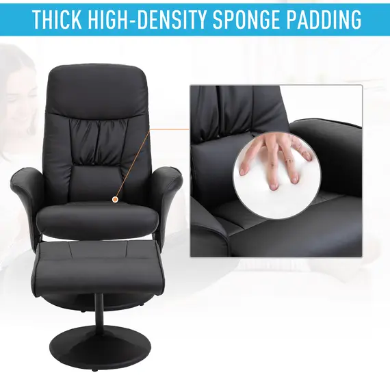 Buy HOMCOM Executive Recliner Chair High Back and Footstool Armchair Lounge Seat Black, 3 image