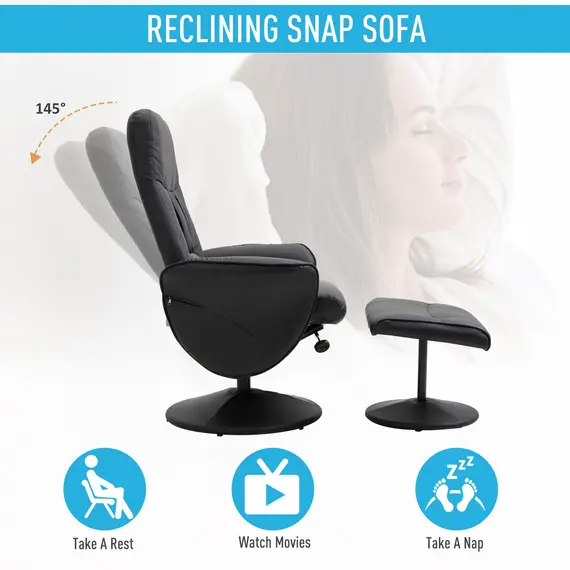 Buy HOMCOM Executive Recliner Chair High Back and Footstool Armchair Lounge Seat Black, 4 image