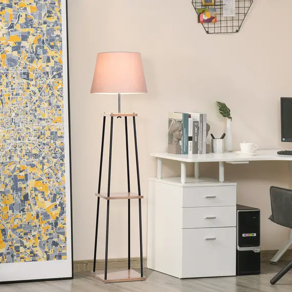 Buy Metal Tripod Floor Lamp w/ 3-Tier Shelves Foot Switch Modern Stylish E27 Lampshade Base  Functional Duo Design