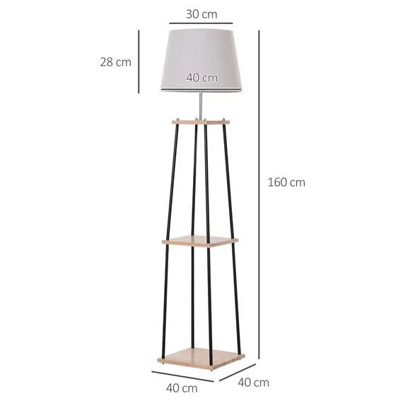 Buy Metal Tripod Floor Lamp w/ 3-Tier Shelves Foot Switch Modern Stylish E27 Lampshade Base  Functional Duo Design, 2 image