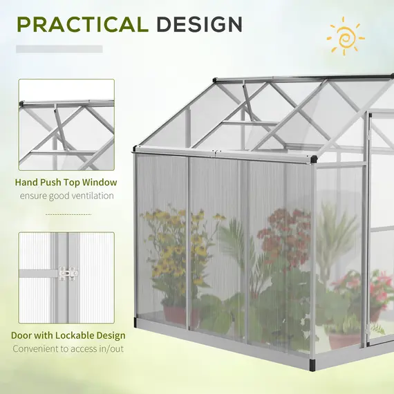 Buy Outsunny 6x6ft Clear Polycarbonate Greenhouse Aluminium Frame Large Walk-In Garden Plants Grow, 4 image