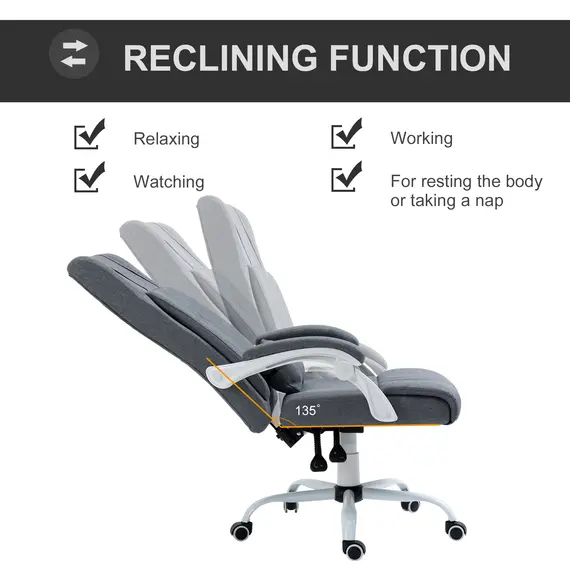 Buy Vinsetto Office Chair w/ Massage Pillow Executive Reclining Ergonomic USB Power Adjustable Height 360В° Swivel Base Grey, 4 image