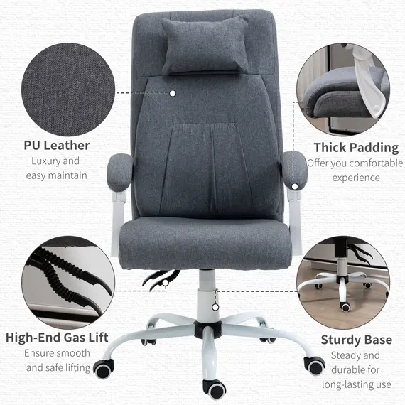 Buy Vinsetto Office Chair w/ Massage Pillow Executive Reclining Ergonomic USB Power Adjustable Height 360В° Swivel Base Grey, 5 image