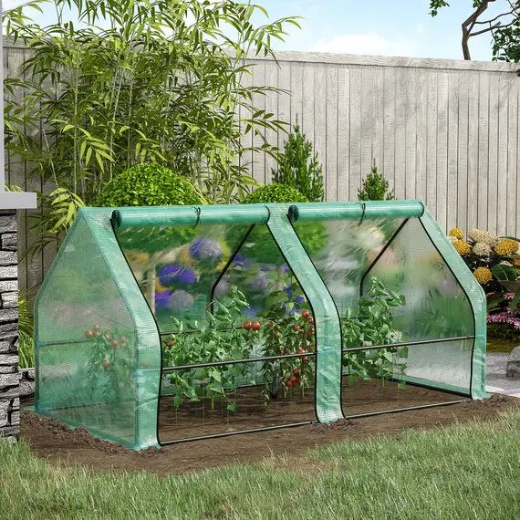 Buy 180 x 90 x 90 cm Steel Frame Poly Tunnel Steeple Greenhouse - Green