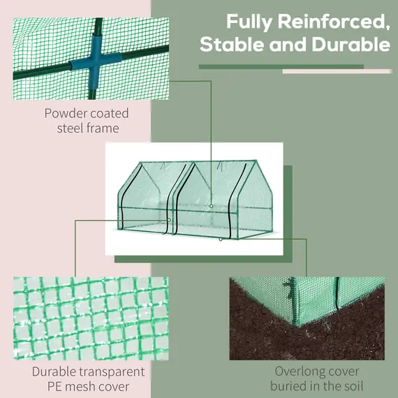 Buy 180 x 90 x 90 cm Steel Frame Poly Tunnel Steeple Greenhouse - Green, 4 image