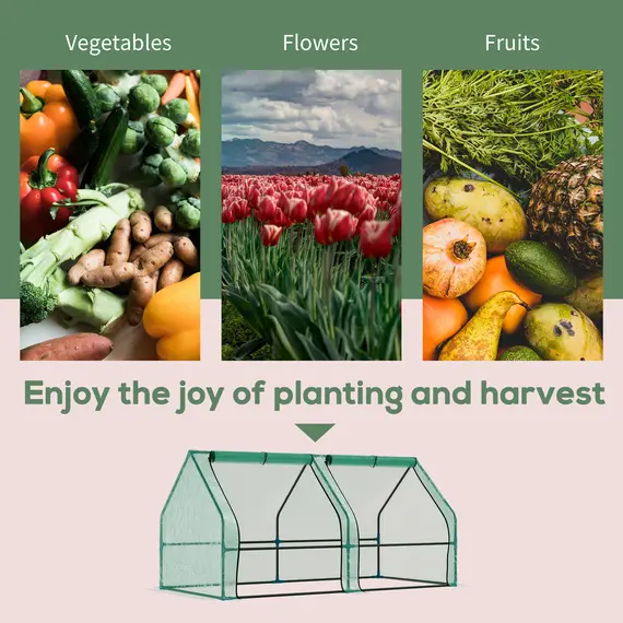 Buy 180 x 90 x 90 cm Steel Frame Poly Tunnel Steeple Greenhouse - Green, 5 image