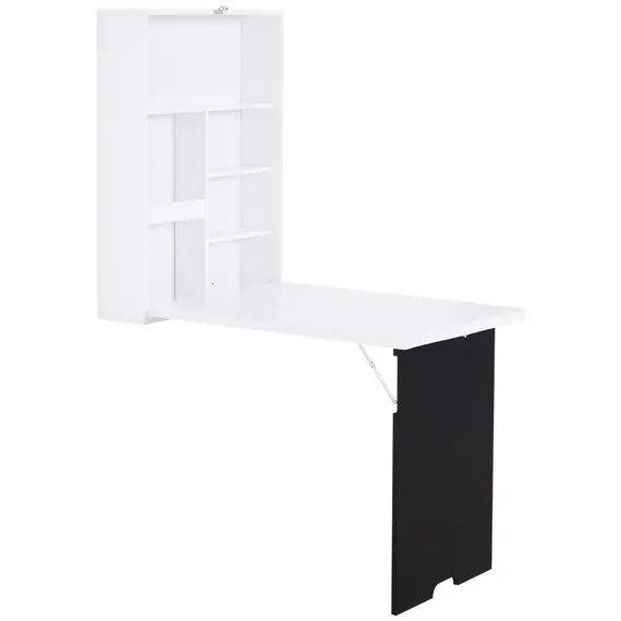 Buy Folding Wall-Mounted Drop-Leaf Table, Convertible Wall Table With Chalkboard and Storage Shelf, Multifunctional Floating Desk for Home Office, White