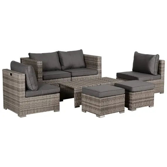 Buy 8 Pieces Rattan Garden Furniture Set, Garden Corner Sofa Set with 4 Chairs, 2 Footstools, 2 Coffee Tables and Cushions, Space-Saving Design, No Assembly Required, Grey