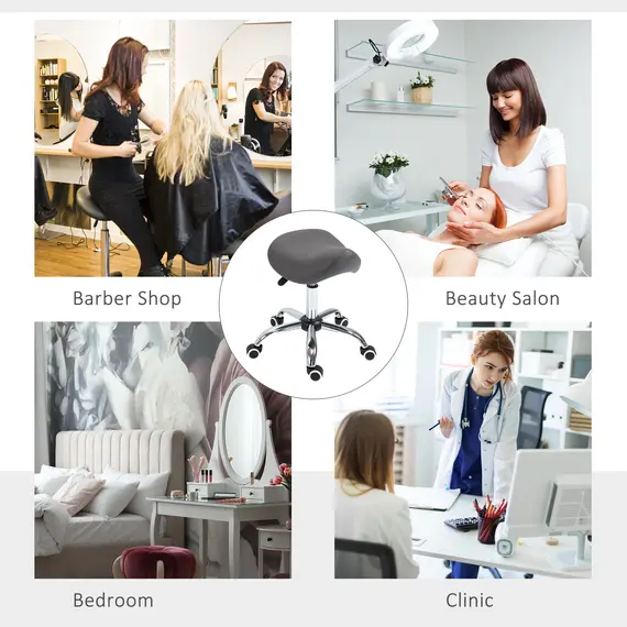 Buy Cosmetic Stool 360В° Rotate Height Adjustable Salon Massage Spa Chair Hydraulic Rolling Faux Leather Saddle Stool Mobility - Grey, 5 image