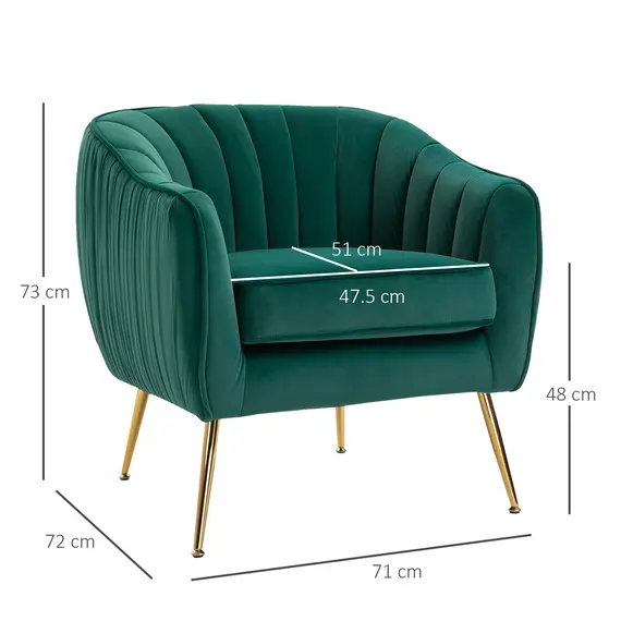Buy HOMCOM Velvet Armchair Tub chair with Golden Metal Leg Living Room Furniture Green, 2 image