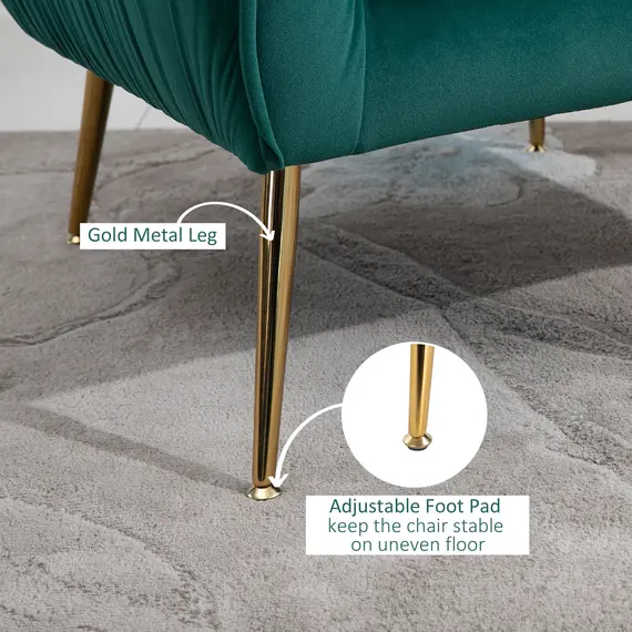 Buy HOMCOM Velvet Armchair Tub chair with Golden Metal Leg Living Room Furniture Green, 5 image