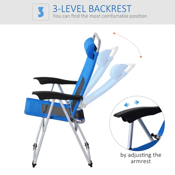 Buy Outdoor Garden Folding Chair Patio Armchair 3-Position Adjustable Recliner Reclining Seat with Pillow - Blue, 4 image