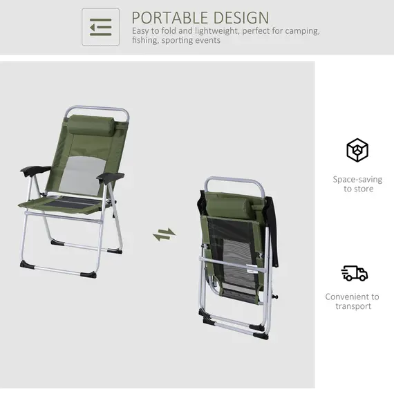 Buy Outdoor Garden Folding Chair Patio Armchair 3-Position Adjustable Recliner Reclining Seat with Pillow - Green, 3 image