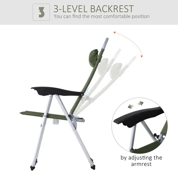 Buy Outdoor Garden Folding Chair Patio Armchair 3-Position Adjustable Recliner Reclining Seat with Pillow - Green, 5 image
