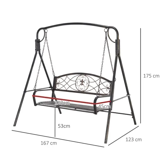 Buy Outsunny Garden 2-Seater Metal Swing Chair Bench Modern Style Outdoor Sling Seat, Black, 2 image