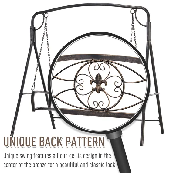 Buy Outsunny Garden 2-Seater Metal Swing Chair Bench Modern Style Outdoor Sling Seat, Black, 4 image