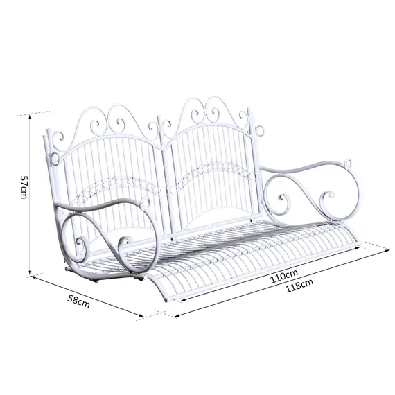 Buy Outsunny Metal 2-Seater Outdoor Garden Swing Bench White, 2 image
