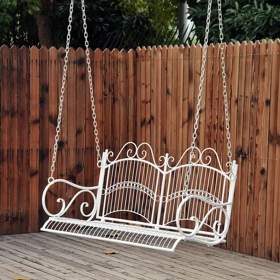 Buy Outsunny Metal 2-Seater Outdoor Garden Swing Bench White, 4 image