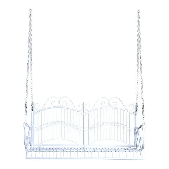 Buy Outsunny Metal 2-Seater Outdoor Garden Swing Bench White, 8 image