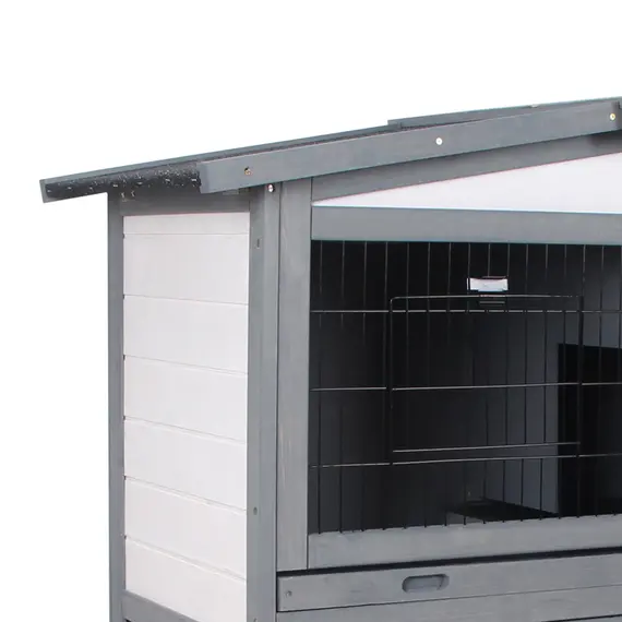 Buy PawHut 2 Tier Wooden Rabbit Hutch Small Animal Cage Slide Out Tray Ramp Outdoor Run Openable Roof Grey 101.5 x 90 x 100 cm, 8 image