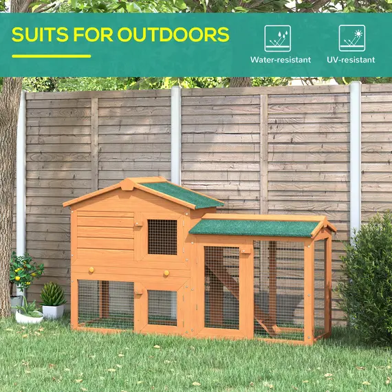 Buy PawHut Wooden Rabbit Hutch and Run Guinea Pig Hutch Outdoor Bunny Cage Pull Out Tray Small Animal House 145 x 45 x 85 cm, 4 image