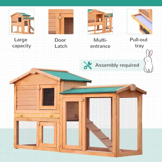 Buy PawHut Wooden Rabbit Hutch and Run Guinea Pig Hutch Outdoor Bunny Cage Pull Out Tray Small Animal House 145 x 45 x 85 cm, 6 image
