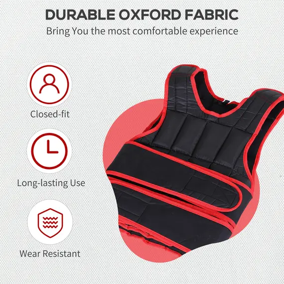Buy 15kg Weight Vest Adjustable Exercise Workout w/ 36 Weights Padding Easy Use Cardio Running Fitness Black Red, 3 image