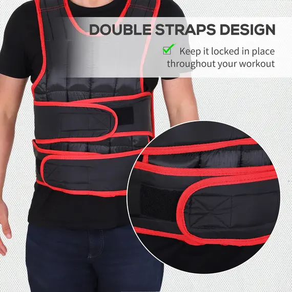 Buy 15kg Weight Vest Adjustable Exercise Workout w/ 36 Weights Padding Easy Use Cardio Running Fitness Black Red, 5 image
