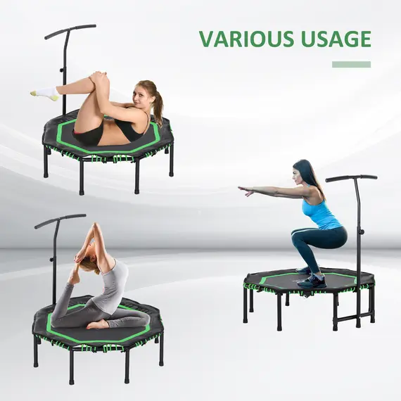 Buy HOMCOM 48вЂќ Octagonal Mini Fitness Trampoline Rebounder Indoor Outdoor Foldable Mini Jumper with Adjustable Handle - Green, 5 image