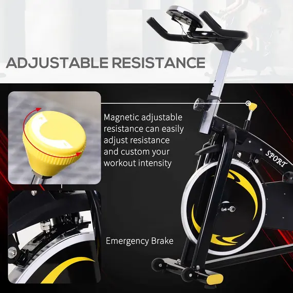 Buy HOMCOM Steel Flywheel Belt Drive Exercise Bike Black/Yellow, 6 image