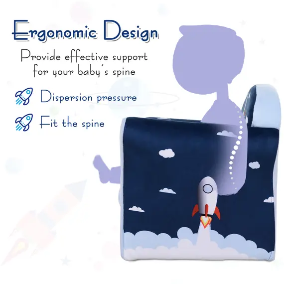 Buy Kids Cartoon Rocket Wooden Frame Single Armchair Sofa Blue, 4 image