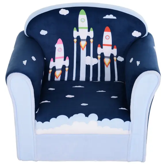 Buy Kids Cartoon Rocket Wooden Frame Single Armchair Sofa Blue, 8 image